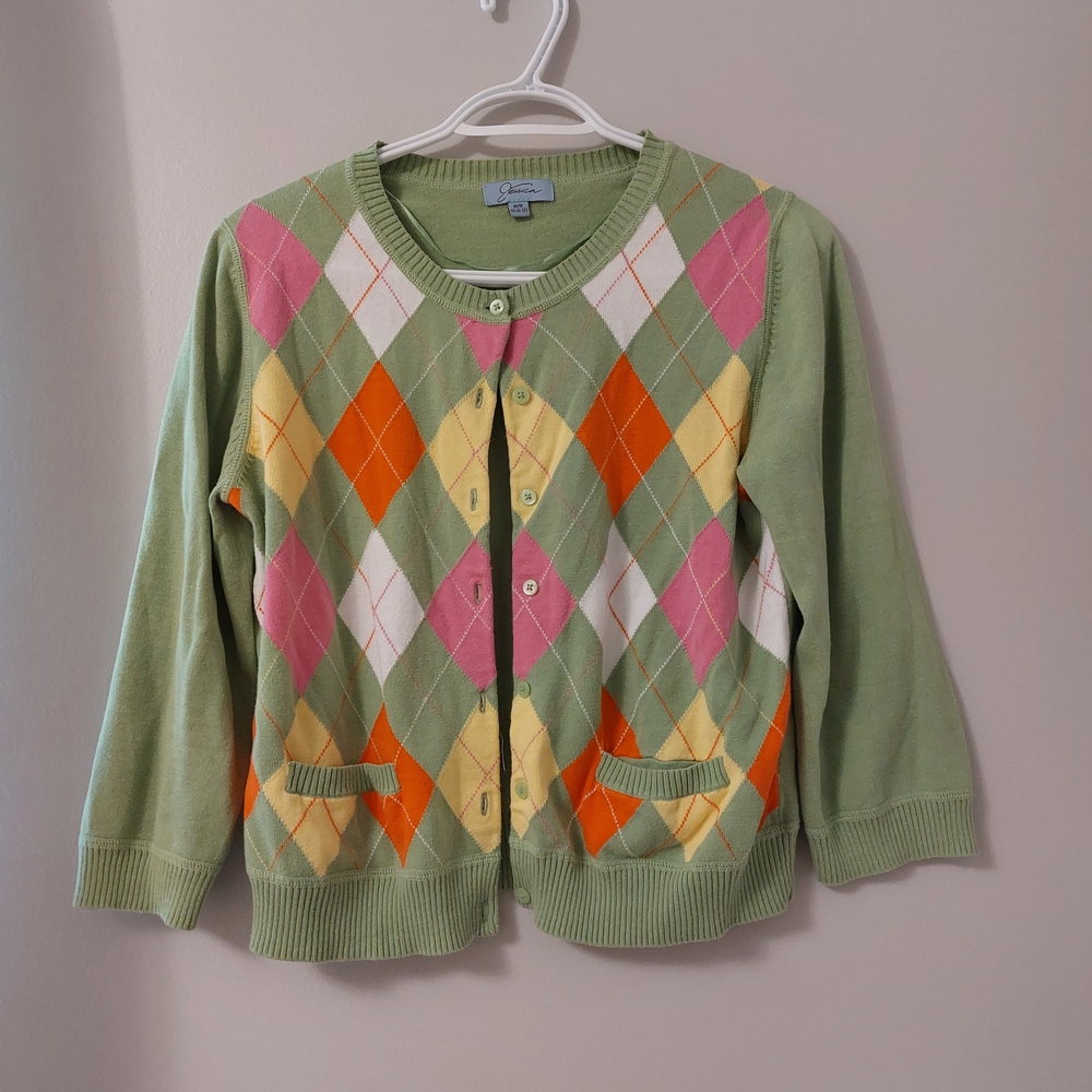 Argyle Patterned Green Sweater